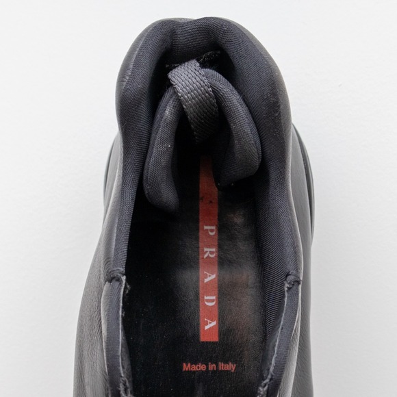 Vintage Men's Prada Sport Linea Rossa Black Leather Mid-Top Sneakers‎ Size US 11 - Picture 15 of 16